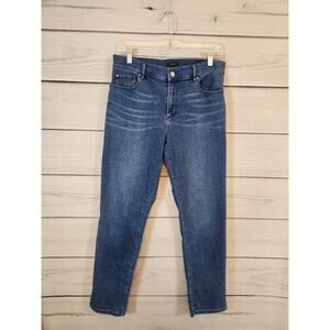 Ann Taylor Factory Women's Blue Solid Mid Rise Pockets Straight Leg Jeans Size 8